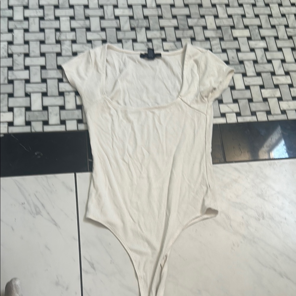 Forever 21 White Ribbed Bodysuit